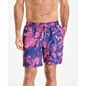 Club Room Men's Tropical Toile Drawstring 7" Swim Trunks - Small
